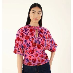 NWOT Hale Bob Delyse Velvet Burnout Keyhole Top Kimono Sleeve XS Retail $312